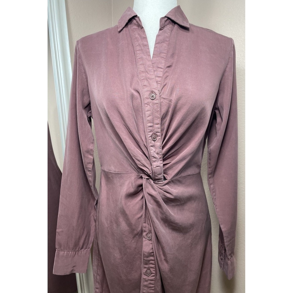Lovestitch Shirt Dress Knot Front Mauve Long Sleeve Button Down NWT S